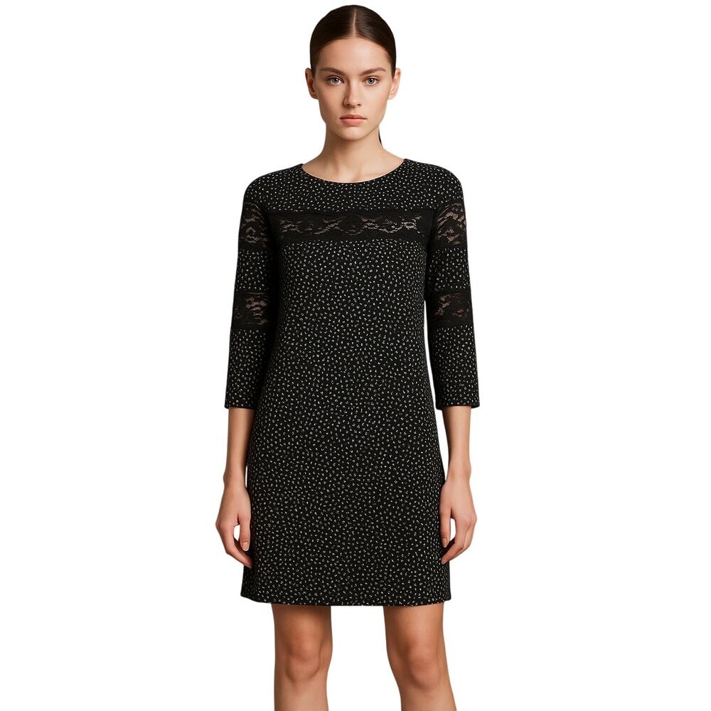 SANDRO Paris Lace Trim Shift Dress Black Print Size 2